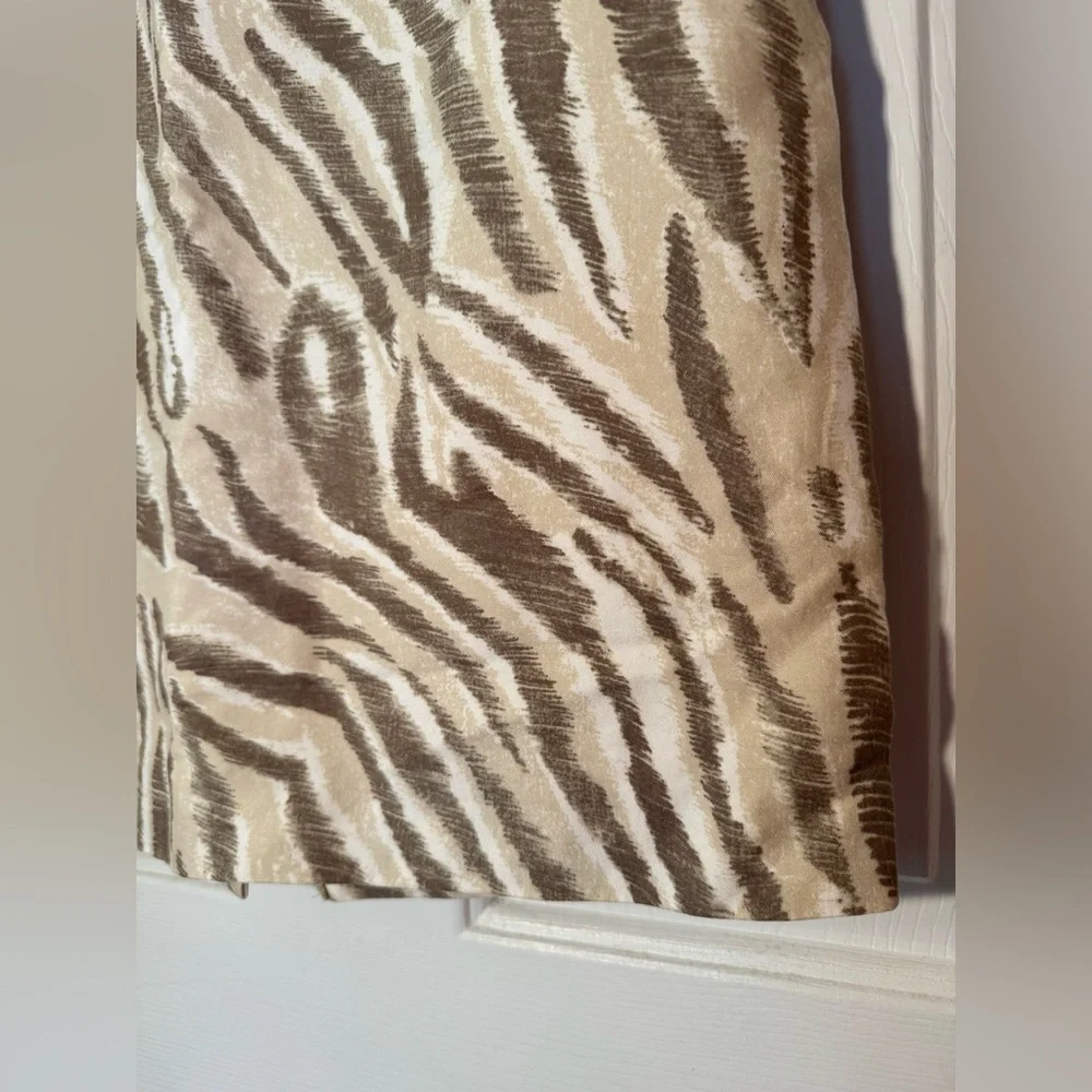 LOFT Ann Taylor Tiger Print Silk Cotton Blend Tan Cream White Skirt women size 4